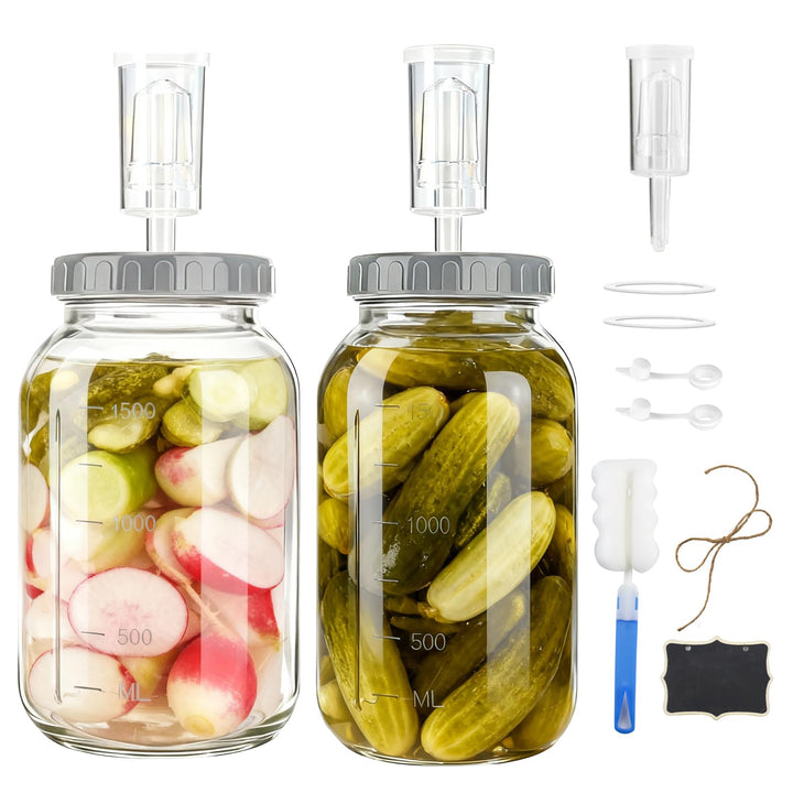 Fermentierglas 2 Stück 2L, Kimchi Behälter mit Luftschleuse, Fermentationsglas Breiter Mund Fermenti