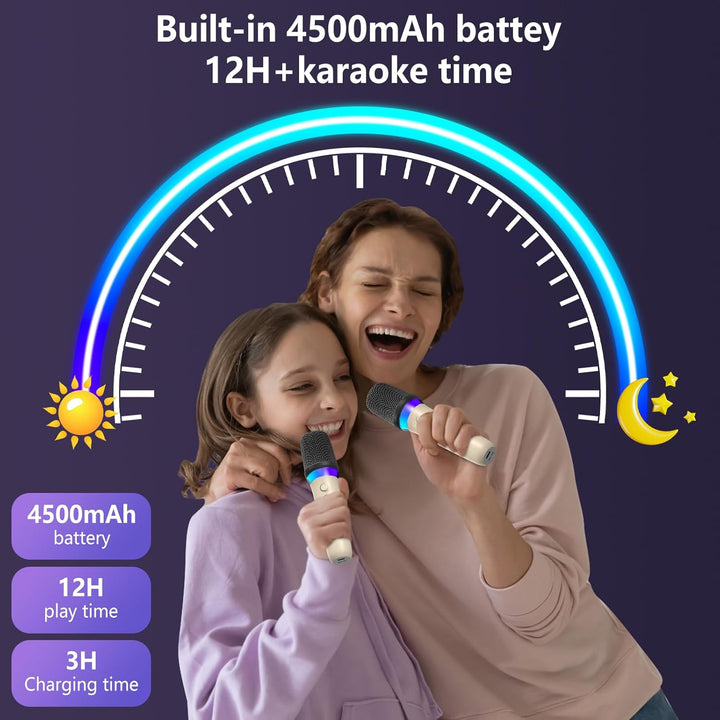 JYX Karaoke-Maschine mit 2 Mikrofonen für Kinder & Erwachsene, LED-Lichtern und magischem Sound, tra