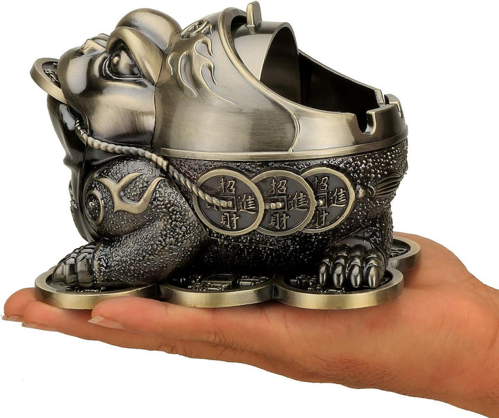 Winddichter Aschenbecher mit Kröten/Frosch-Motiv, Vintage-Stil, für Zigaretten mit Deckel, Metall, t