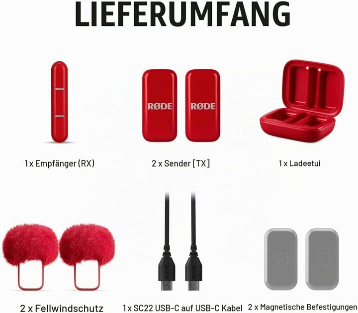 RØDE Wireless Micro - Kompakter kabelloser Mikrofon, Zwei Mikrofone mit Ladecase für Smartphone-Inha
