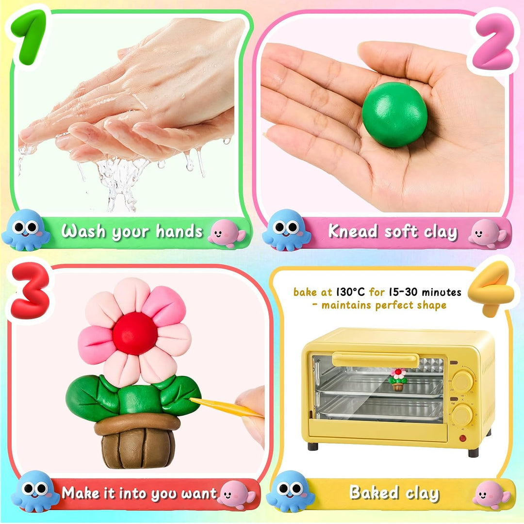 Polymer Clay Set, 66 Farben Modelliermasse Knete Kit für Kinder | 20g Each Ofenhärtende Knetmasse mi