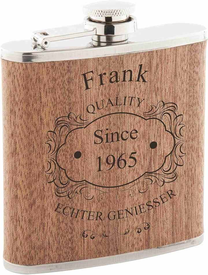 Flachmann mit Gravur Holz personalisiert *verschiedene Logos* personalisierter und gravierter Flachm