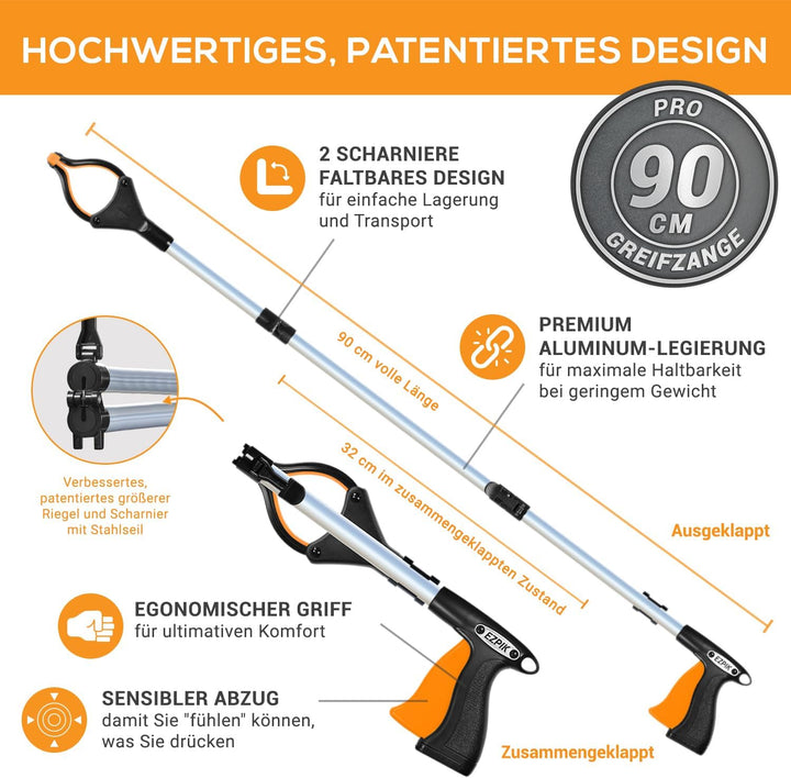 EZPIK 1 x 90 cm Greifer für Senioren mit Magnet-Greifarm, Robuste Greifzangen für Senioren und Mensc