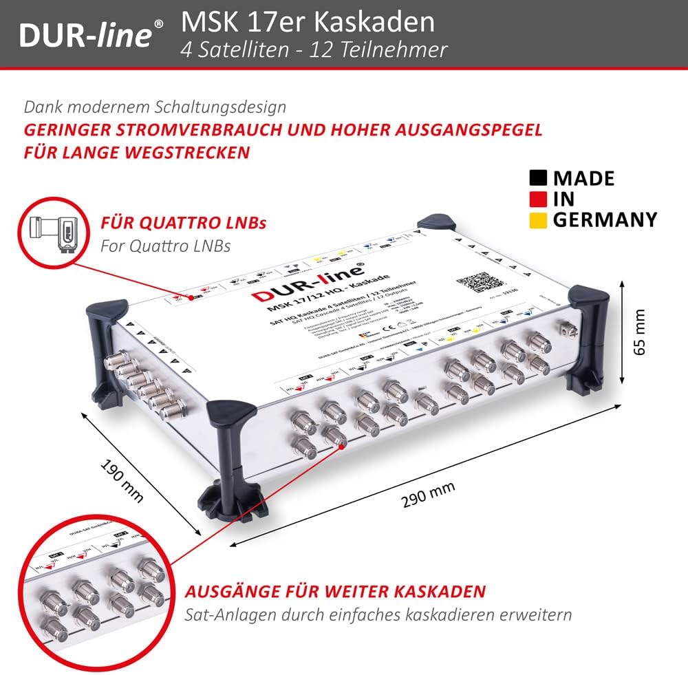 DUR-line MSK 17/12 HQ Multischalter-Kaskade - Für 4 Satelliten und 12 Teilnehmern/TV (erweiterbar) -