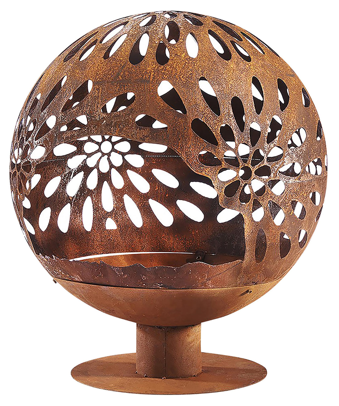 Kobolo Feuerschale Feuerkorb Bloom Kugelform 60x60x69cm Durchmesser 60cm mit Motiv - Metall Rostopti