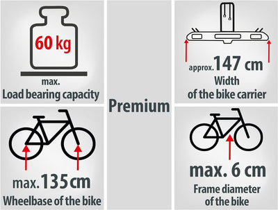 LAS 12011LAS Fahrradträger PREMIUM, E-Bike geeignet, komplett vormontiert, Diebstahlschutz, für 2 Fa