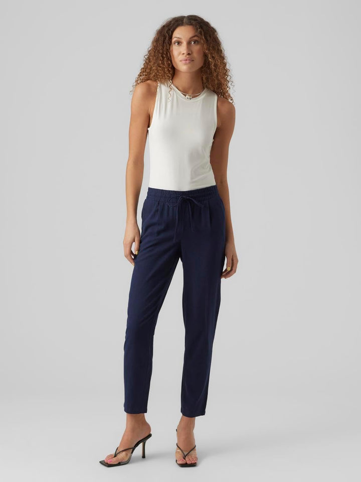 VERO MODA Damen Legere Leinen Stoffhose Casual Schlupfhose Lockere Ankle Pants XS Blau-2, XS Blau-2