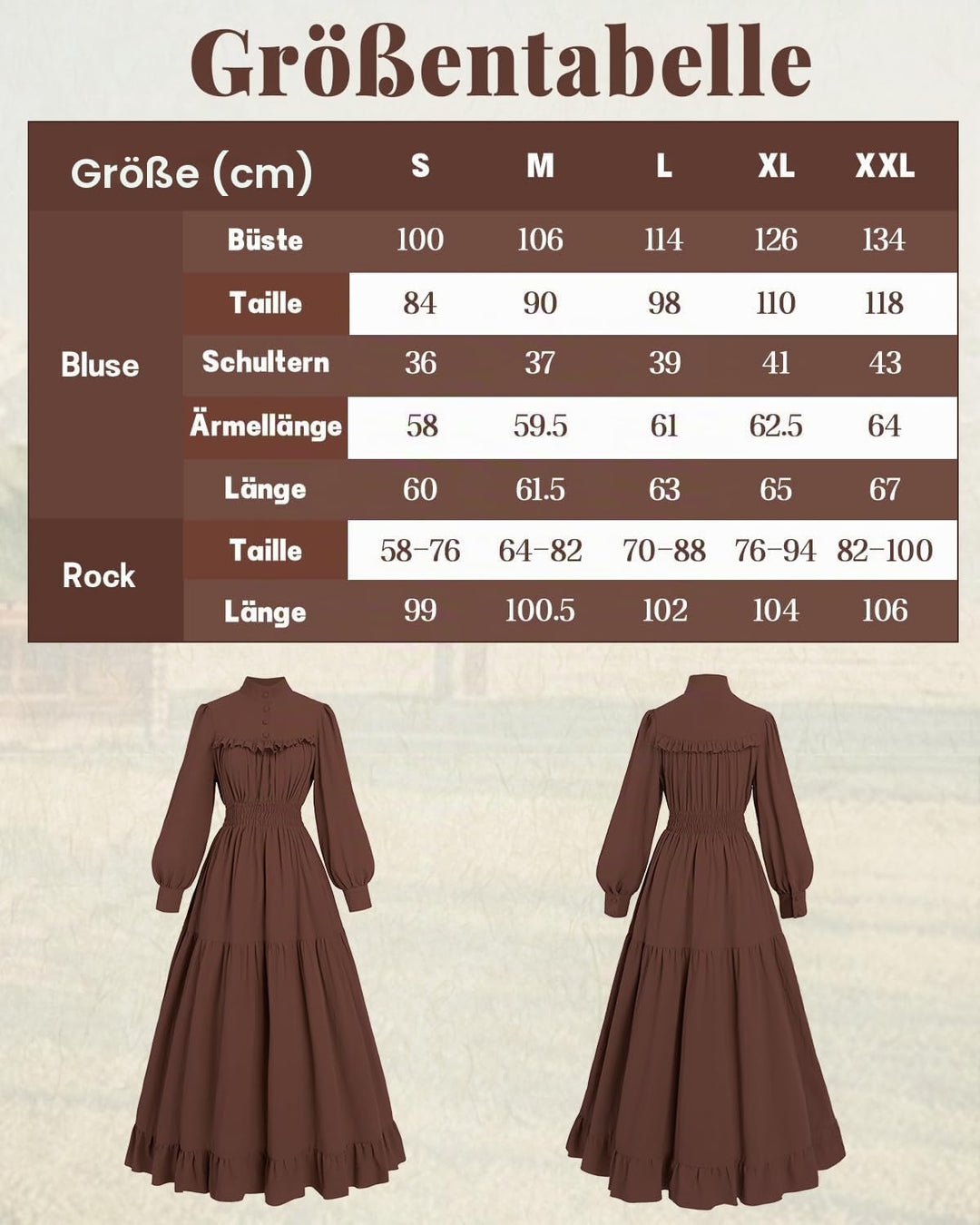 CR ROLECOS Mittelalter Kleidung Damen Viktorianisches Kleid Langarm A-Linie Vintage Edwardianisches