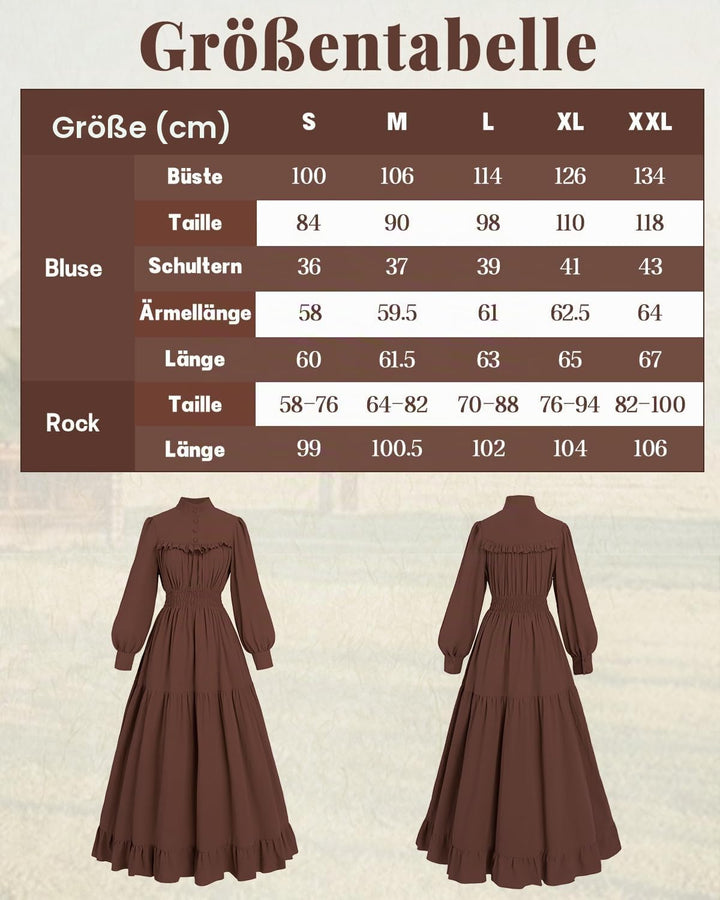 CR ROLECOS Mittelalter Kleidung Damen Viktorianisches Kleid Langarm A-Linie Vintage Edwardianisches