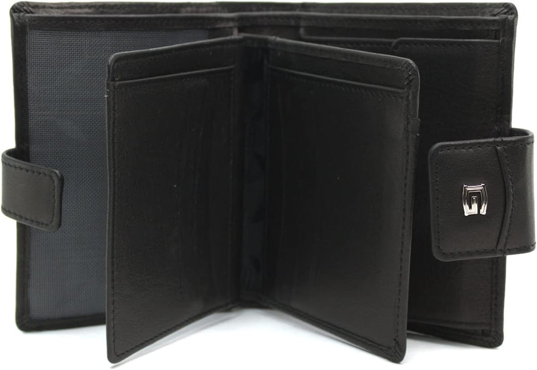 Giudi Geldbörse Damen Leder Mittel-Gross Echtleder Portemonnaie (13x10x2,5) (Schwarz), Schwarz