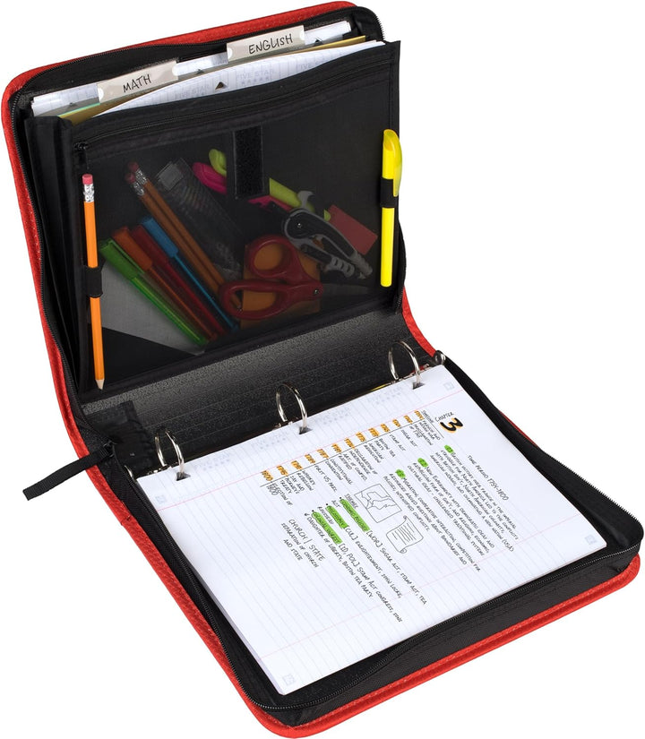 Five Star Reissverschluss-Binder, 3,8 cm 3-Ringbuch für Schule, 3 Fächer, 500 Blatt Kapazität, Rot (