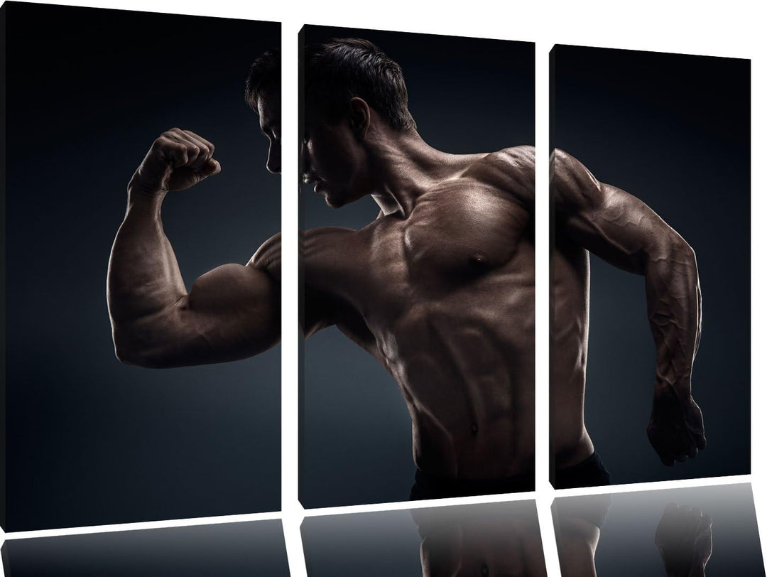 Starker Bodybuilder als 3-Teiler Leinwandbild 120x80 Bild auf Leinwand, XXL riesige Bilder fertig ge