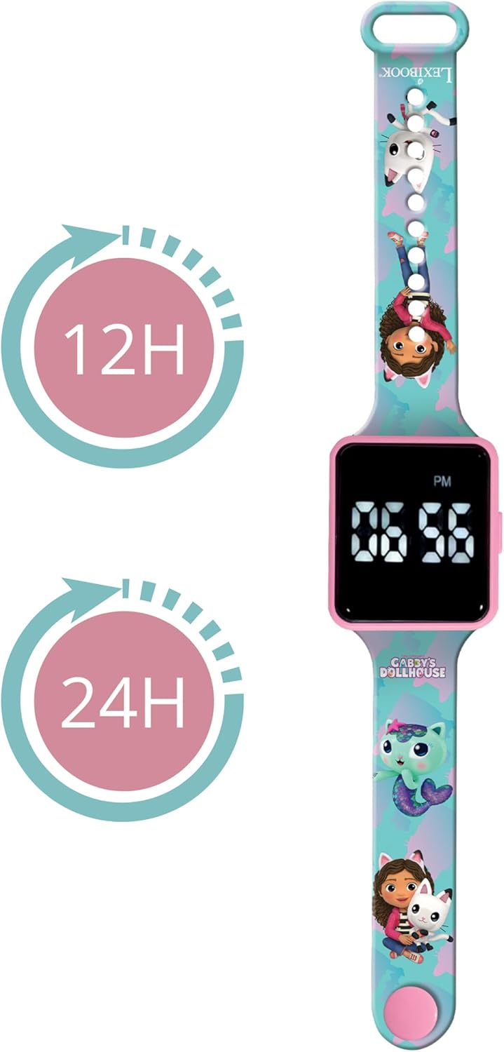 Lexibook, Gabby’s Dollhouse, Digitale Uhr, 12-Stunden- oder 24-Stunden-Anzeige, DMW060GDH