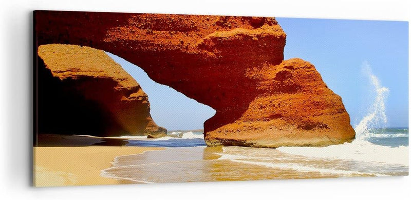 Wandbilder Dekoration Wohnzimmer Felsen Sandstein Ozean Natur Panorama Bilder auf Leinwand 120x50cm