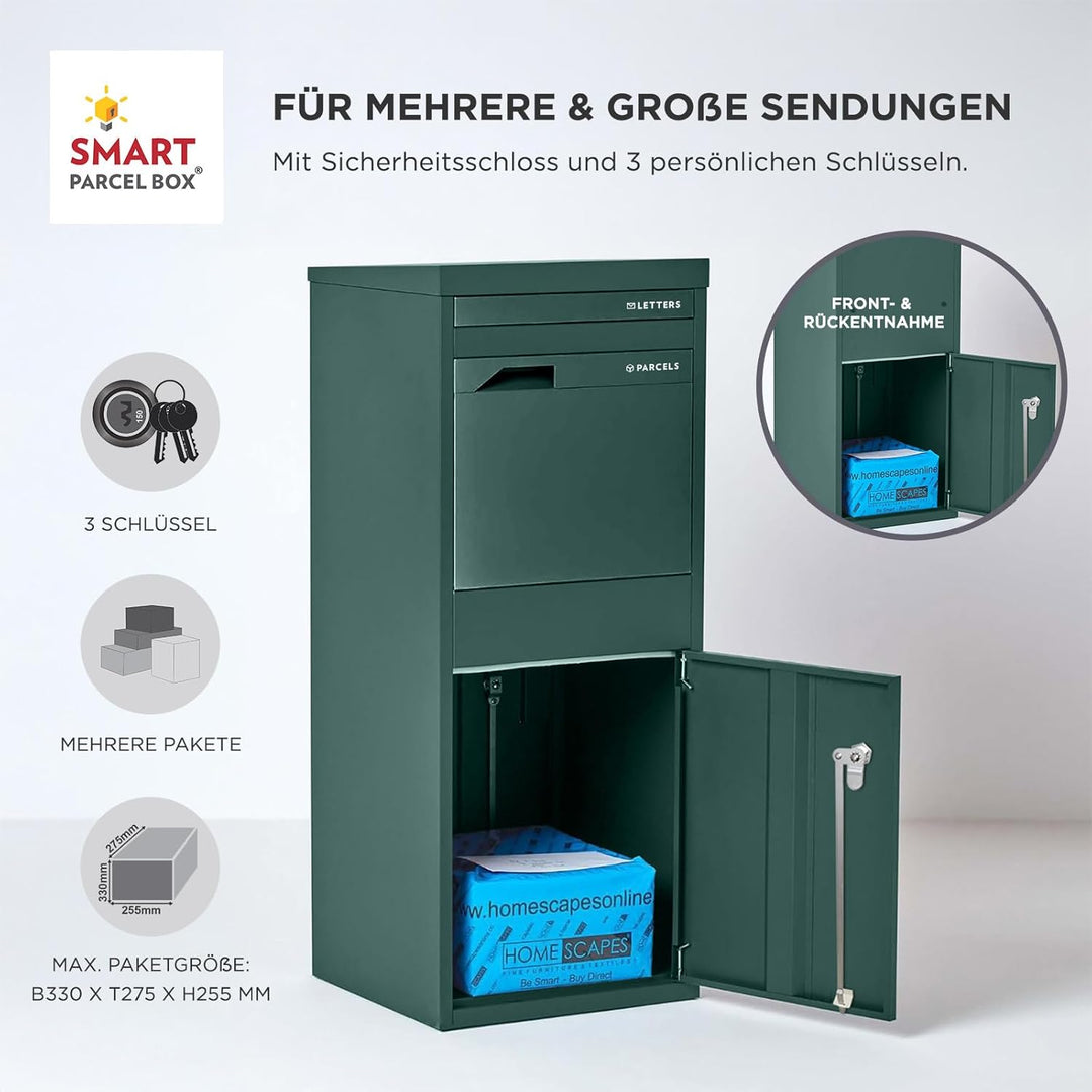 SMART PARCEL BOX Paketbox draussen, Standbriefkasten mit Paketfach, Paketbriefkasten XXL, grosse Pos