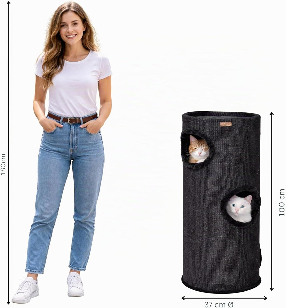 nanook Kratztonne Kratzbaum Oskar - Spieltonne für Katzen XXL mit 3 Höhlen und Spielball - Höhe 100