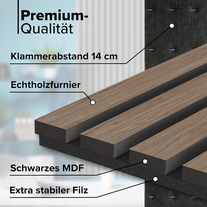 HEXIM Akustikpaneele 4 Stück 140x30cm Holz Grande - Wandpaneele Platten Lamellen Holzpaneele Echthol