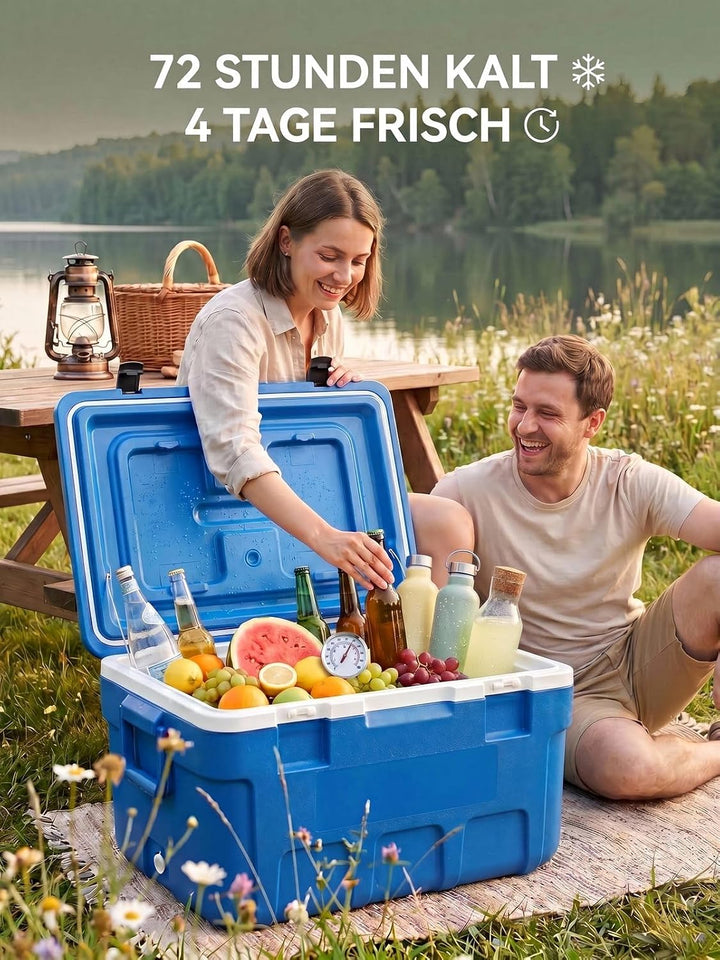 Kühlbox 66 Liter ohne Strom – Tragbare Thermobox hält EIS bis zu 4 Tage kalt, Passive Kühlbox für Ca