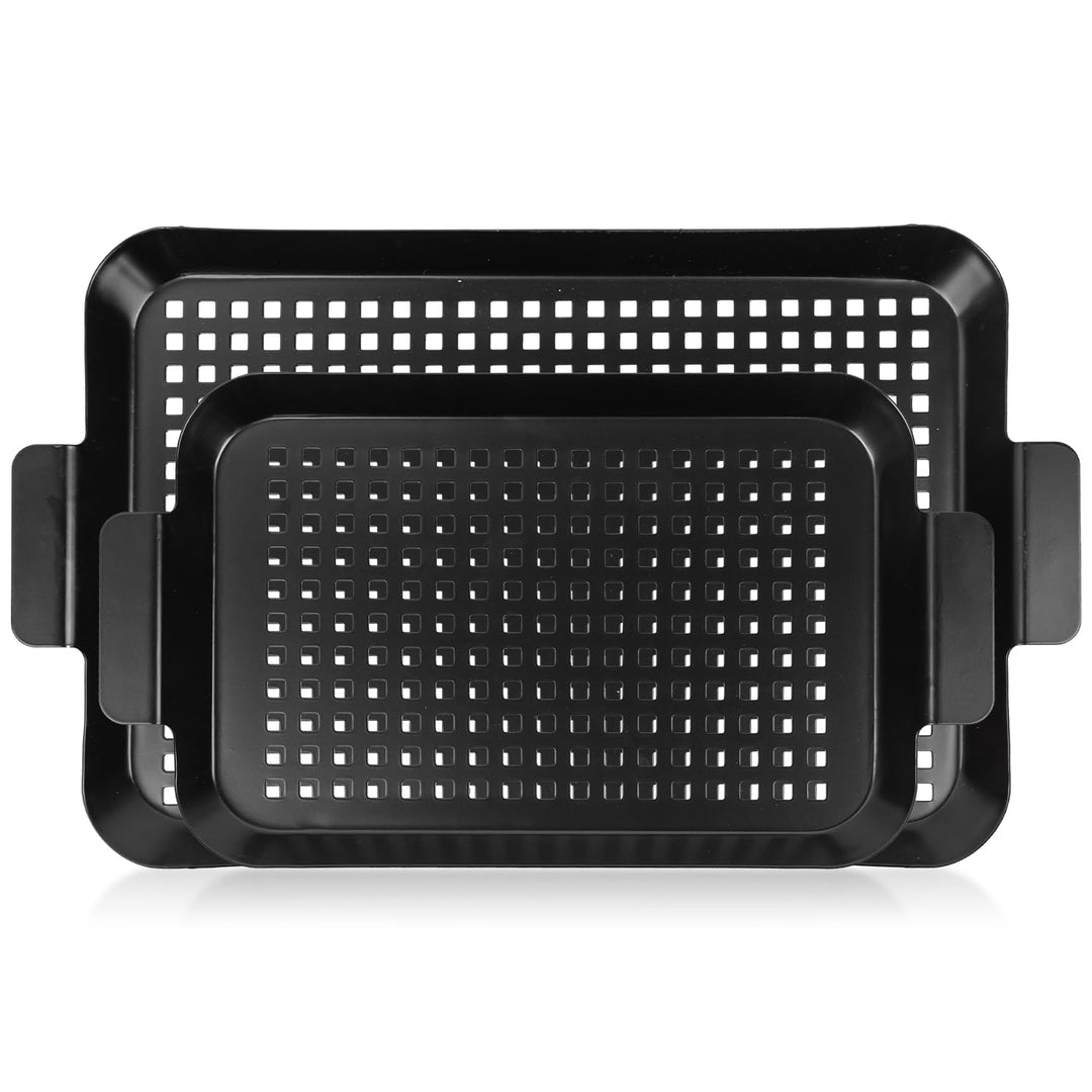 Outdoor-Grillplatte, 2-in-1 schwarzes Grill-Teller-Set, hitzebeständige Edelstahl-Grillplatte