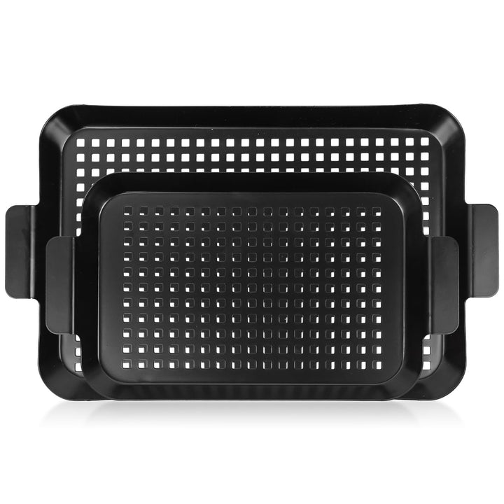 Outdoor-Grillplatte, 2-in-1 schwarzes Grill-Teller-Set, hitzebeständige Edelstahl-Grillplatte
