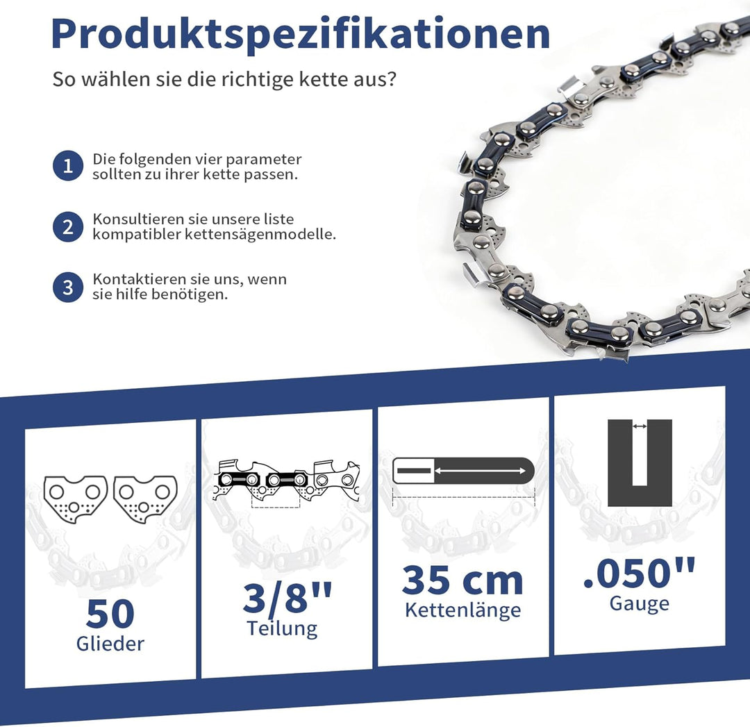 3er-Pack Sägekette 35cm (14 in) 3/8" LP 1.3mm 50 TG Kettensäge Kette für Elektro, Sägekette Kompatib