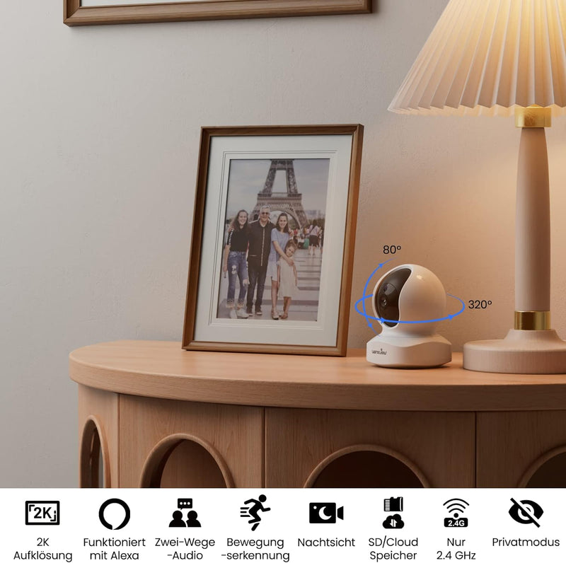 Wansview WLAN IP Kamera,1080P Überwachungskamera innen, 2.4Ghz WiFi schwenkbare Haustier Kamera , Ba