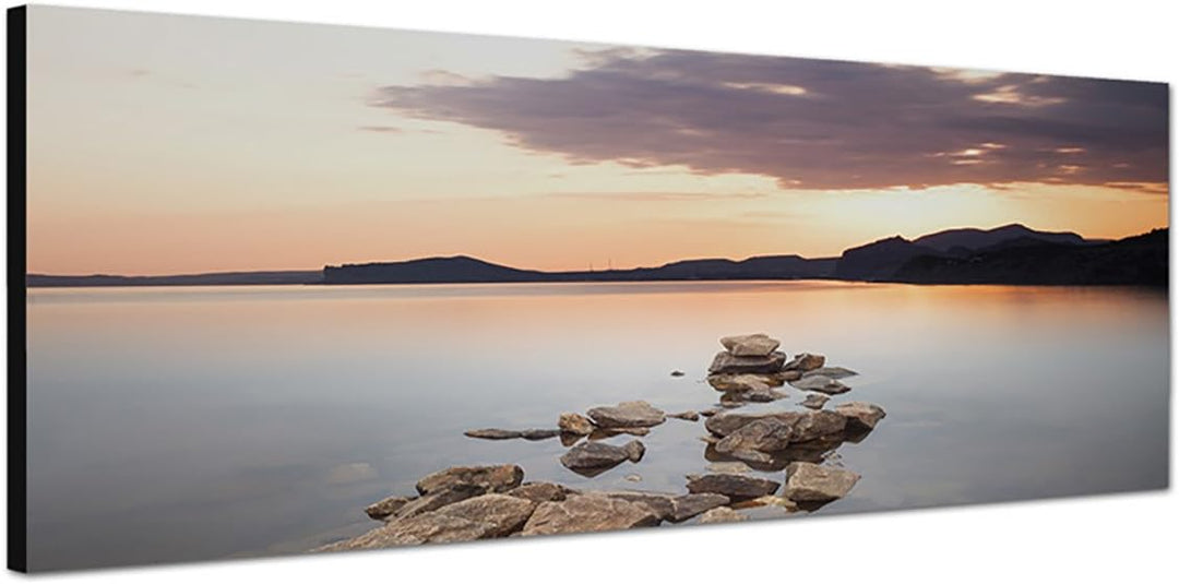 Paul Sinus Art Panoramabild auf Leinwand und Keilrahmen 150x50cm Krim Wasser Steine Landschaft
