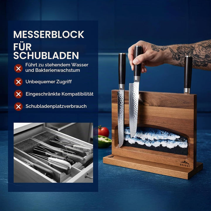 Messerblock Ohne Messer Magnetisch, Doppelseitig Messerhalter Geeignet füR 10+ KüChenmesser, aus Aka