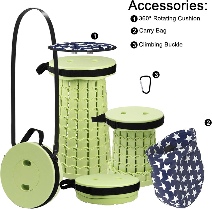 ALEVMOOM Tragbarer Klapphocker mit Kissen,Camping Hocker Teleskophocker,Klappbarer Hocker,Mini Leich