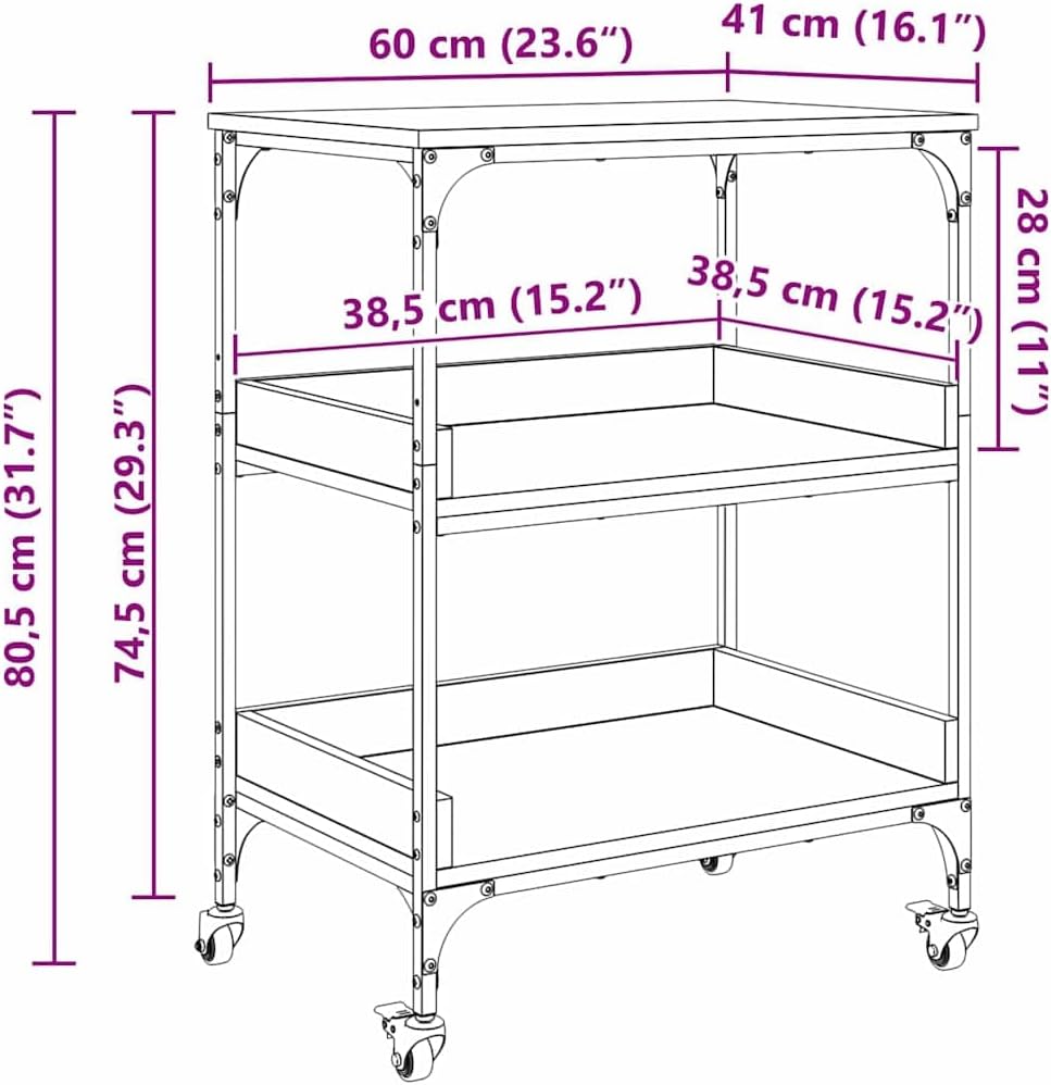 vidaXL Küchentrolley Artisan-Eiche 60 x 41 x 80.5 cm Holzwerkstoff, Mobiler Küchenwagen, rechteckig,