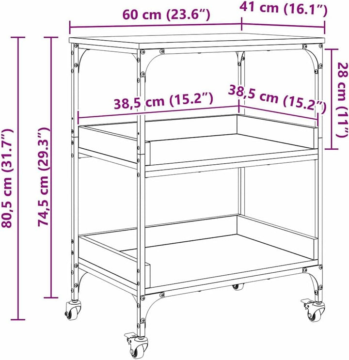 vidaXL Küchentrolley Artisan-Eiche 60 x 41 x 80.5 cm Holzwerkstoff, Mobiler Küchenwagen, rechteckig,