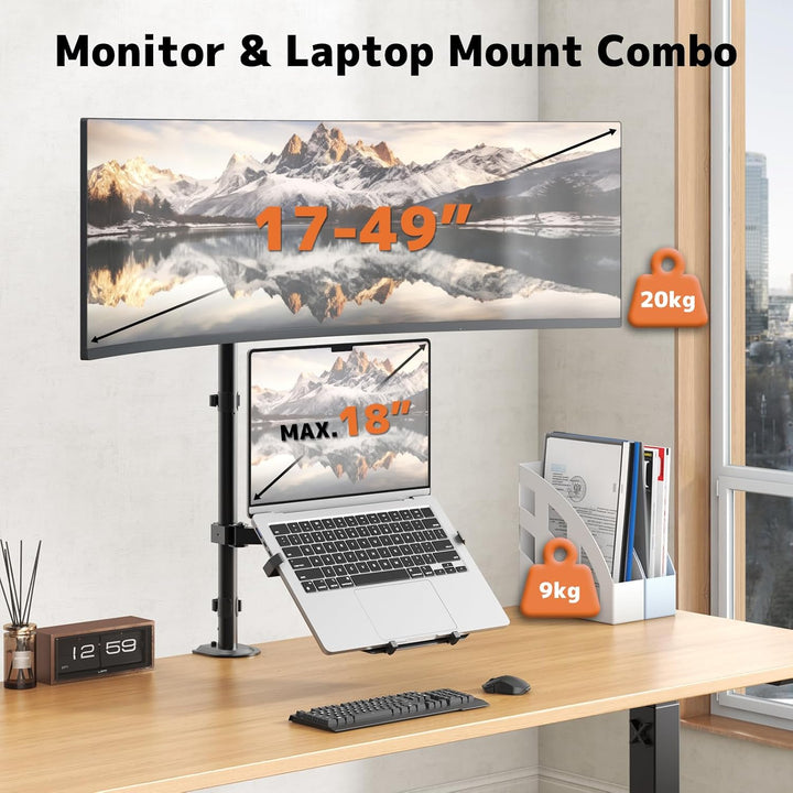 PUTORSEN Monitor Halterung mit Laptop Arm für 17 bis 49 Zoll Bildschirm und Notebook bis zu 17 Zoll,