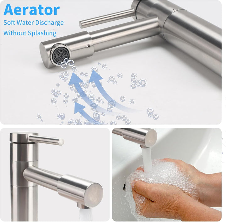 Wasserhahn Bad 360° Drehbar Waschtischarmatur Edelstahl Silber | Armatur Badezimmer mit Keramikkartu
