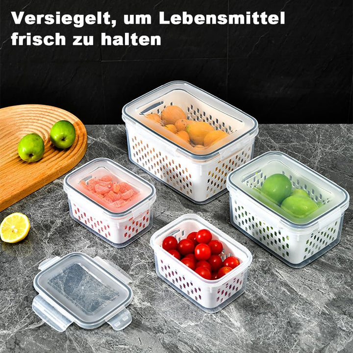 Kongming Kühlschrank Organizer Frischhalteboxen Set mit Deckel und Trennbar Sieb, 3 Stück Frischhalt