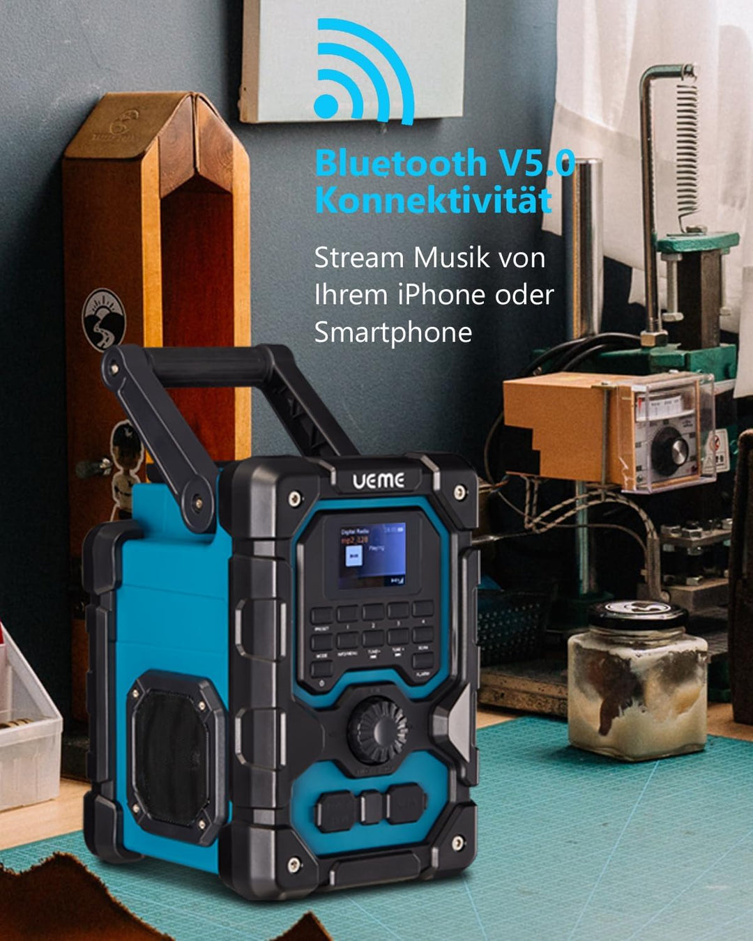 Baustellenradio Robustes DAB+ FM Radio mit Bluetooth 5.0, 16W Stereo-Lautsprecher, 8000mAh Akku bis