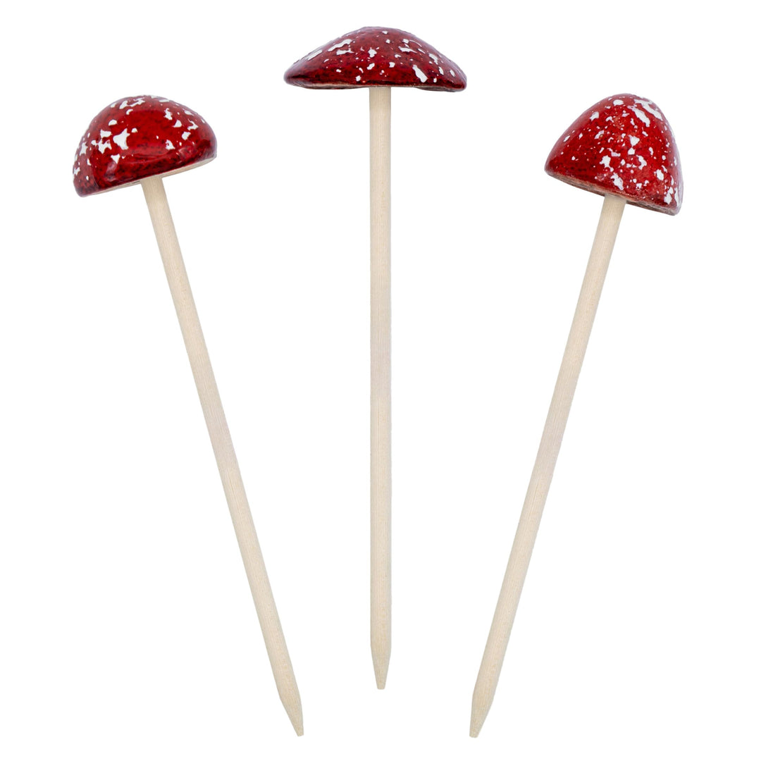 Spetebo Steingut Deko Pilz Gartenstecker 24 x 6 cm - 3er Set - Fliegenpilz Blumenstecker zur Herbstd