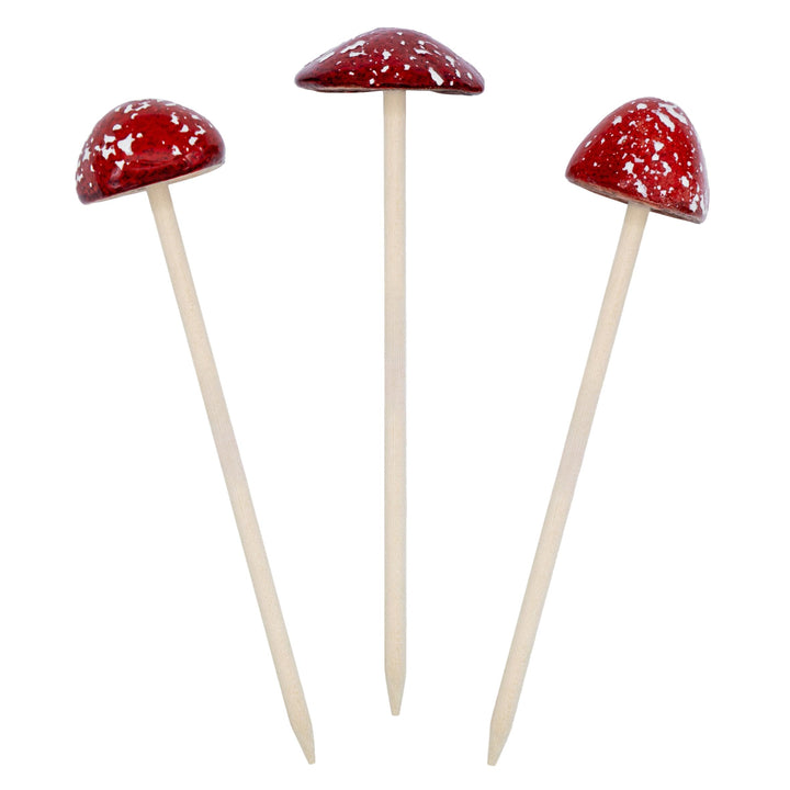 Spetebo Steingut Deko Pilz Gartenstecker 24 x 6 cm - 3er Set - Fliegenpilz Blumenstecker zur Herbstd