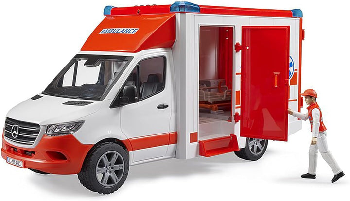 bruder 02676 - Mercedes-Benz Sprinter Ambulanz integriertes Light & Sound Modul Krankentrage Fahrer