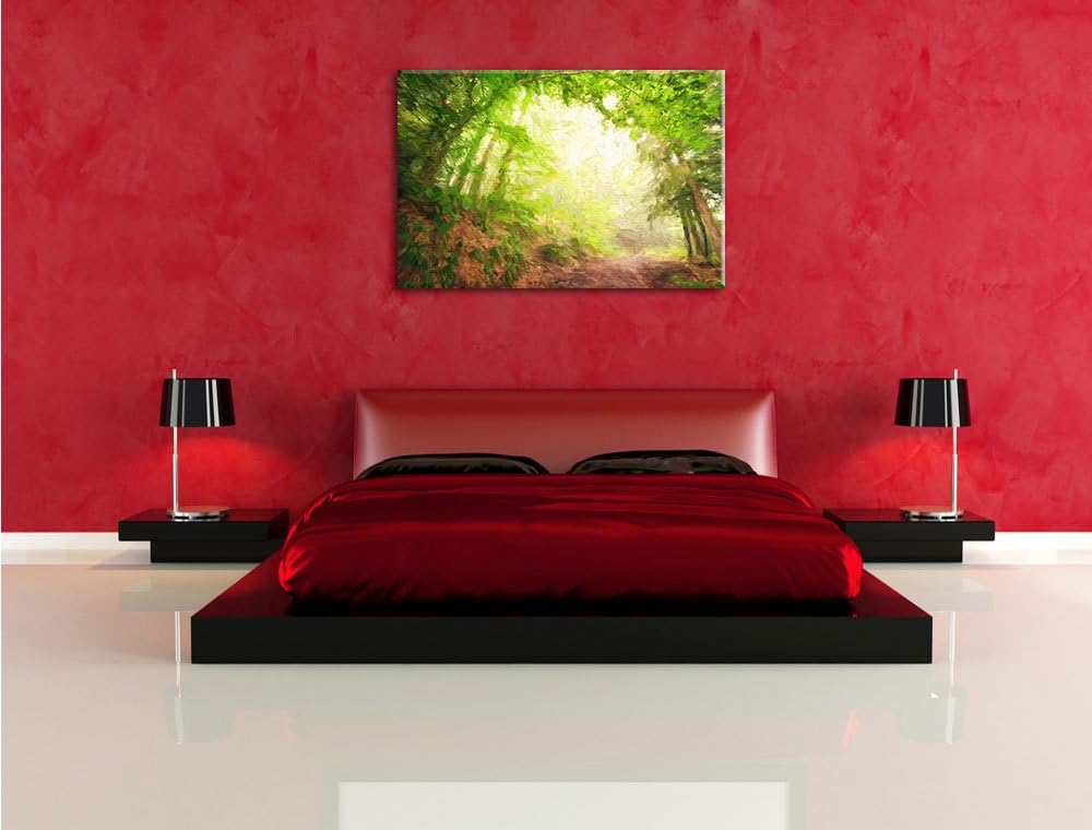 Pixxprint Sonnenstrahlen Waldweg als Leinwandbild/Grösse: 100x70 / Wandbild/Kunstdruck/fertig bespan