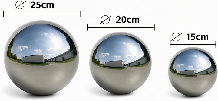 Köhko 3er Gartenkugeln poliert aus hochwertigem Edelstahl 15, 20 und 25 cm Dekokugeln-Set Ø 15-20-25