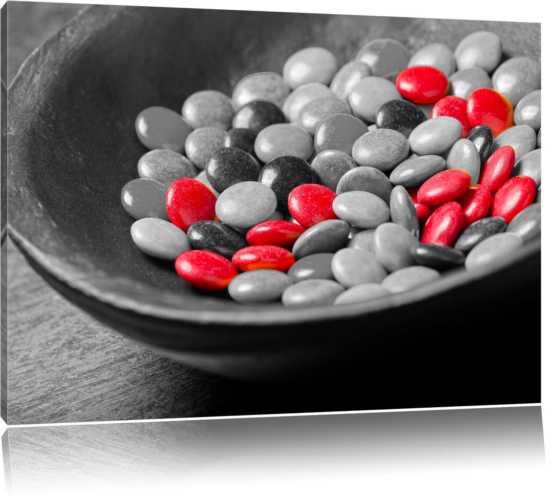 Schokolade Smarties Schoko Süssigkeiten schwarz/weiss Format: 100x70 auf Leinwand, XXL riesige Bilde