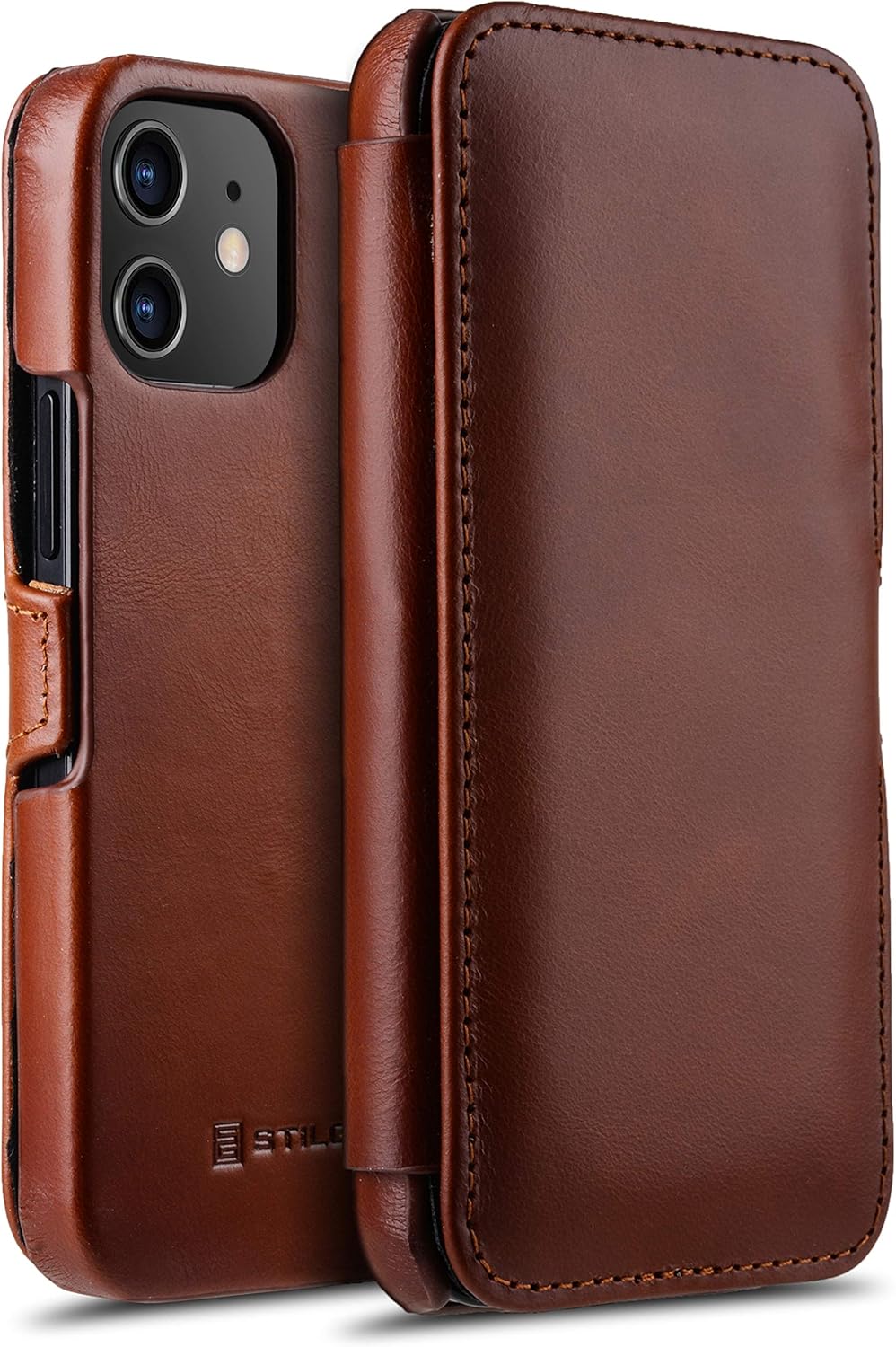 STILGUT Book Case kompatibel mit iPhone 12 Mini (5.4“) Hülle aus Leder mit Clip-Verschluss, Klapphül