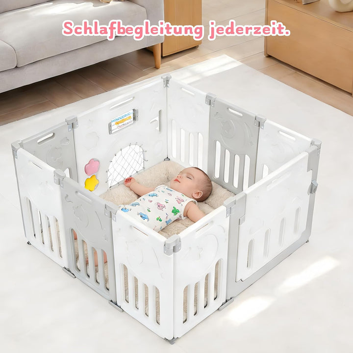 Dripex Laufgitter Baby Laufstall Faltbar mit Verbesserten Schrauben Rutschfeste Saugnäpfe Kunststoff