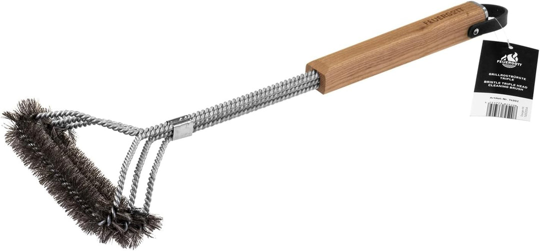 FEUERGOTT Grillbesteck-Set 4 Teile Edelstahl, Zedernholz, Lederschlaufen, Grillbesteck mit Grillzang