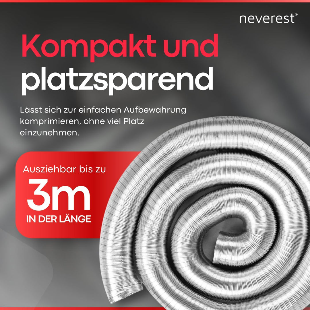 neverest® Semiflex 80 mm Alu Flexrohr 3m Länge Abluftschlauch Klimaanlage, Trockner, Ofen Hitze- & K