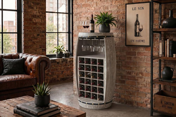 invicta INTERIOR riess-Ambiente.de Shabby Chic Weinregal Bodega 97cm Natur Pinie Weinfass für 24 Fla