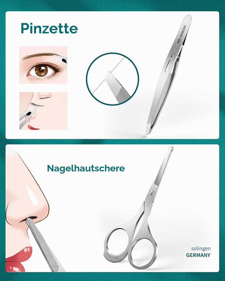 MR.GREEN 8-in-1 Maniküre Pediküre Set, professionelles Nagelknipser Set mit hochwertigem Echtleder E