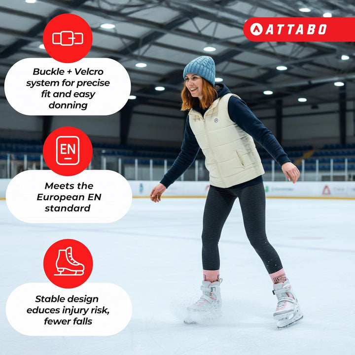 ATTABO Freizeit Schlittschuhe Damen TORA Weiss Grösse 36-41 EU Anfänger Schlittschuhe Schnalle und K