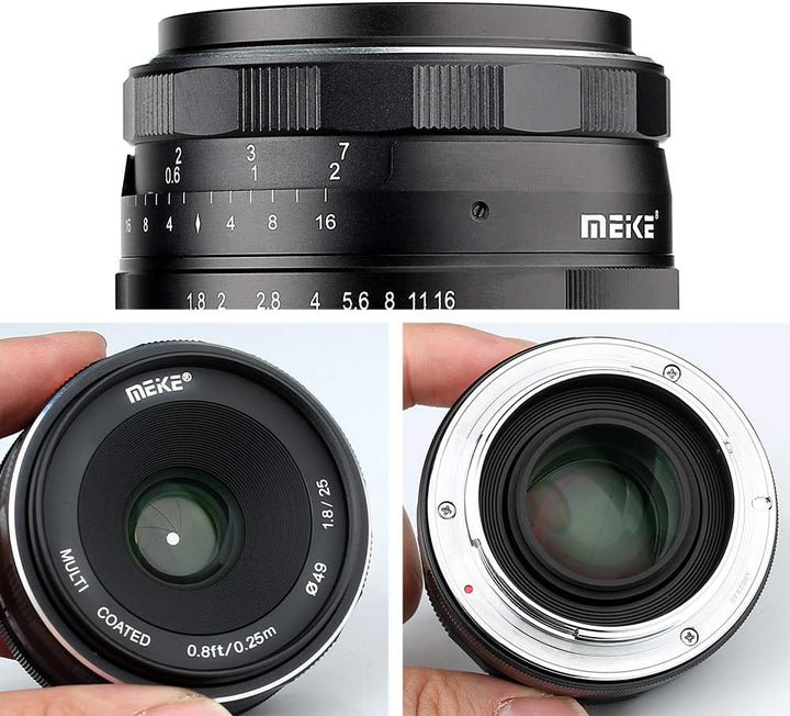 Meike 25mm f / 1.8 Large Aperture Weitwinkel Objektiv Manuelles Fokus Objektiv für Sony E-Mount Mirr