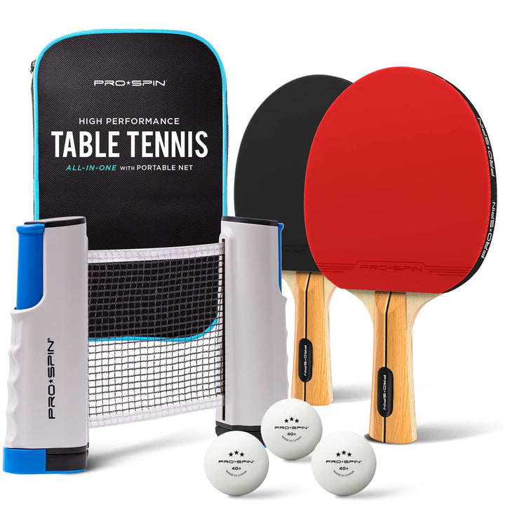 PRO-SPIN Tischtennisschläger Set - Mit Tischtennisnetz Für Jeden Tisch, Tischtennis bälle 3-Sterne,